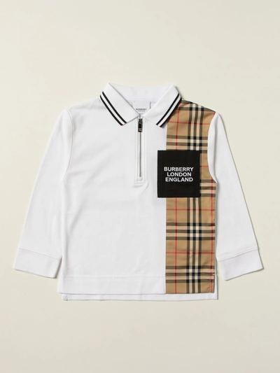 Burberry Kids Vintage Check Panel Polo Shirt (3-14 Years) In White