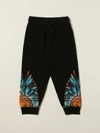 Marcelo Burlon County Of Milan Black Trousers With Multicolor Print In Black