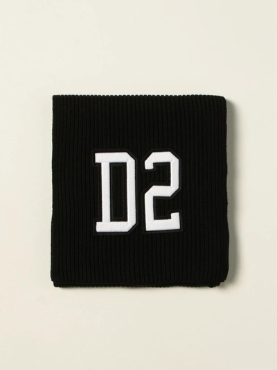 Dsquared2 Junior Scarf With D2 Logo Patch In Black