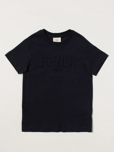 Fendi Kids' Basic Cotton Tshirt In Navy