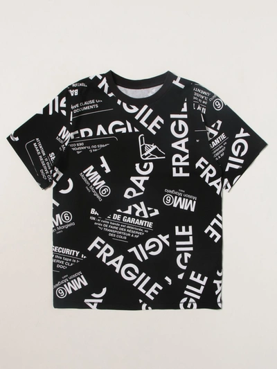 Mm6 Maison Margiela Kids' T-shirt With All Over Prints In Black