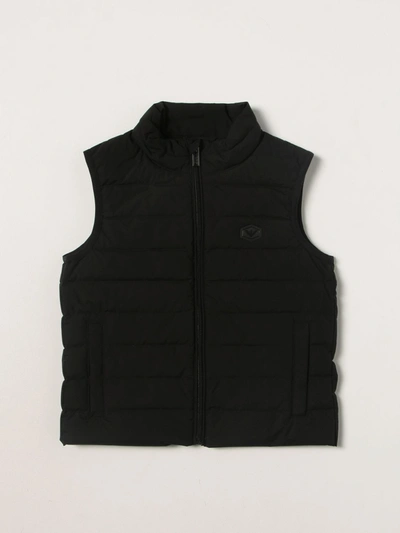 Emporio Armani Sleeveless Down Jacket In Technical Fabric With Eagle Logo In Black