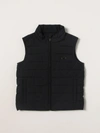 Emporio Armani Sleeveless Down Jacket In Technical Fabric With Eagle Logo In Blue