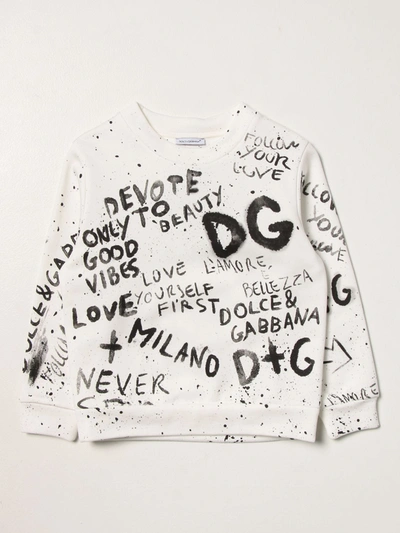 Dolce & Gabbana Kids' Graffiti Print Crew Neck Sweatshirt In White