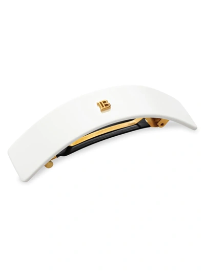 Balmain Women's Logo "b" Large Hair Barrette In White