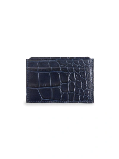 Royce New York Croc-embossed Leather Card Case In Navy Blue