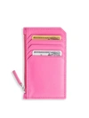 Royce New York Monogrammed Zippered Leather Credit Card Case In Bright Pink