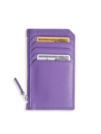 Royce New York Zip Leather Card Wallet In Purple
