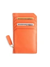 Royce New York Zip Leather Card Wallet In Orange
