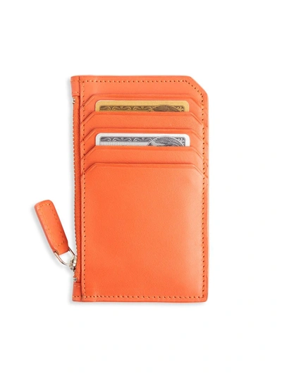 Royce New York Zip Leather Card Wallet In Orange