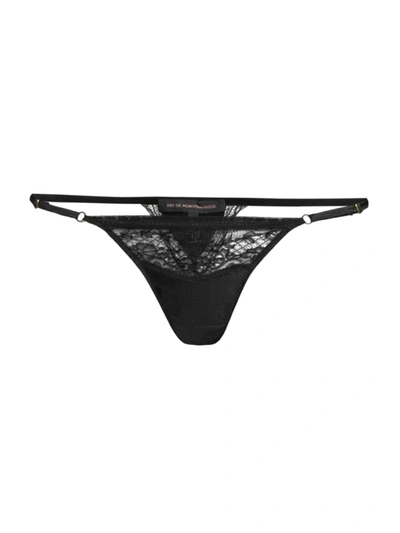 Kiki De Montparnasse Lace-trim Charmeuse Thong In Black