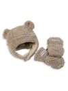 7AM BABY'S 2-PIECE TEDDY HAT & MITTENS GIFT SET,400014909113