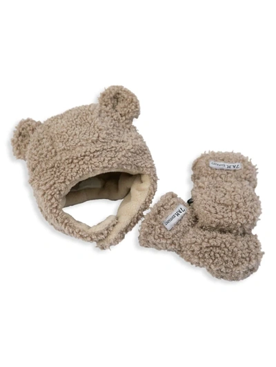 7am Baby's 2-piece Teddy Hat & Mittens Gift Set In Oatmeal