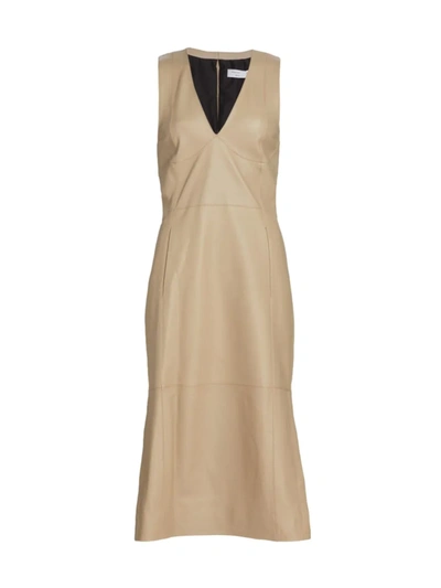 Proenza Schouler White Label Faux Leather V-neck Dress In Taupe | ModeSens