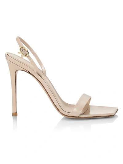 Gianvito Rossi Vernice Ribbon Patent Leather Sandals In Mousse