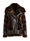 Dawn Levy Leather Shearling Mixed Media Moto Jacket In Brown