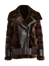 Dawn Levy Leather Shearling Mixed Media Moto Jacket In Chocolate