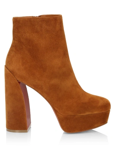 Christian Louboutin Movida Booty 130 Suede Platform Ankle Boots In Brown