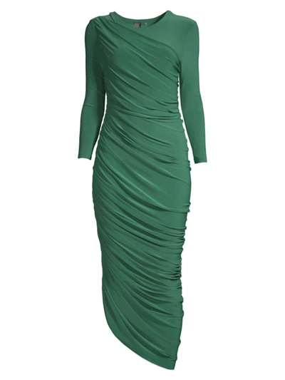 Norma Kamali Diana Ruched Bracelet-length Sleeve Gown In Mountain Green