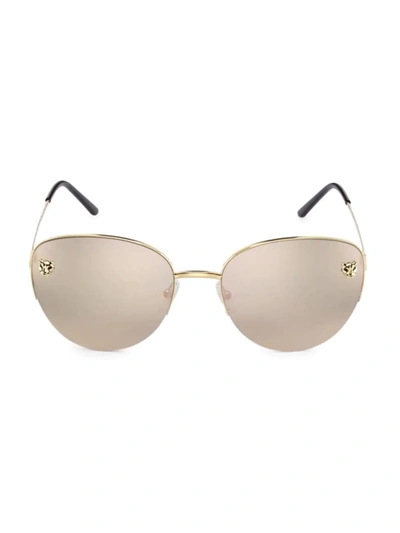 Cartier Panthere Semi-rimless Metal Cat-eye Sunglasses In Smooth Gold