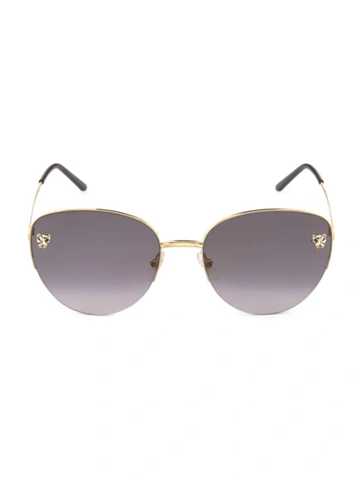 Cartier Panthere Semi-rimless Metal Cat-eye Sunglasses In Golden / Grey