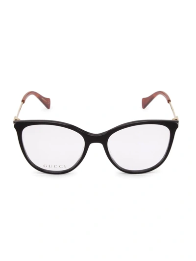 Gucci Metal Wave 53mm Cat Eye Optical Glasses In Shiny Black