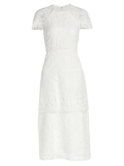 ml Monique Lhuillier Lace Cap-sleeve A-line Midi Dress In White