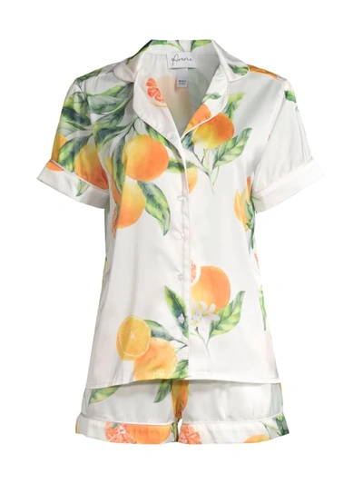 Averie Sleep Women's Two-piece Orange & Grapefruits Print Shorts Pajama Set In White