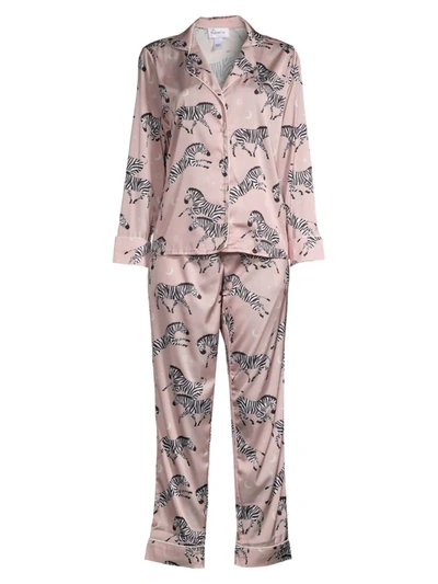 Averie Sleep Two-piece Zebra Print Pajama Set In Rose Pink