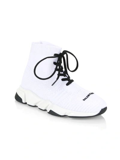 Balenciaga Kid's Speed Lace-up Sneakers In White