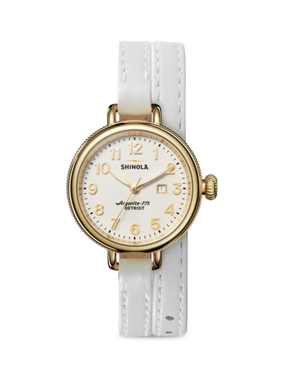Shinola Birdy Stainless Steel Leather Strap Watch In White
