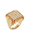 VERSACE GOLDTONE & CRYSTAL LOGO RING,400014520626