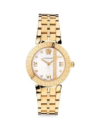 Versace Women's Greca Icon Ip Yellow Gold & Crystal Bracelet Watch In White