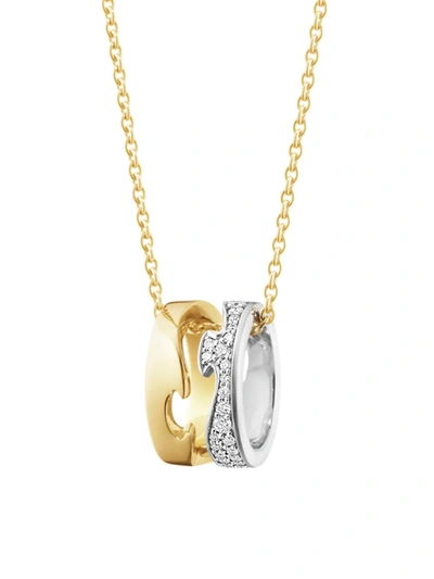 Georg Jensen 18k White & Yellow Gold Fusion Diamond Puzzle Inspired Pendant Necklace, 17.72