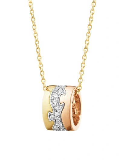 Georg Jensen 18k Rose, White & Yellow Gold Fusion Diamond Pave Puzzle Inspired Pendant Necklace, 17.72 In Gold/rose Gold, 0.19 Ct. T.w.