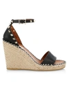 Valentino Garavani Rockstud Leather Espadrille Wedge Sandals In Black