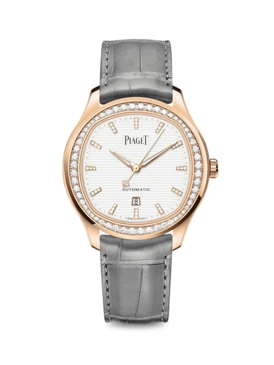 Piaget Women's Polo 18k Rose Gold, Diamond & Alligator Leather Strap Watch In Grey