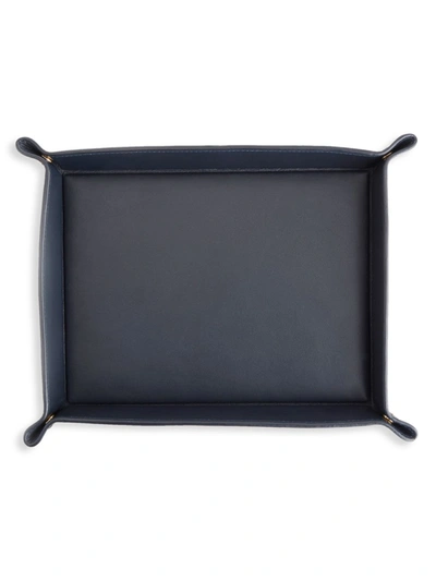 Royce New York Large Leather Catchall Valet Tray In Navy Blue