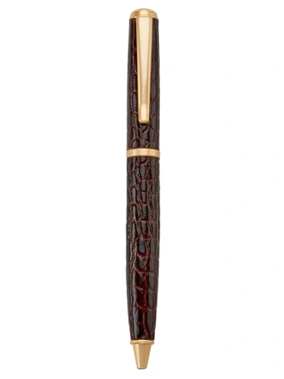 Graphic Image Croc-embossed Leather Wrapped Pen In Brown Croc