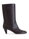 FENDI FENDI KARLIGRAPHY BLACK LEATHER BOOTS WITH MEDIUM HEEL