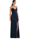 Dessy Collection Cowl-neck Draped Wrap Maxi Dress With Front Slit In Midnight Navy
