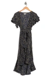 Max Studio Ruffle Crepe High/low Wrap Midi Dress In Nvygdfsp