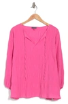 Vince Camuto Petite 3/4-sleeve Smocked Textured Blouse In Bright Hibiscus