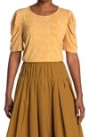 Adrianna Papell Polka Dot Crepe Pleated Knit Top In Yellow Abstract Spots