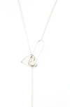 Adornia Pin Heart Adjustable Lariat Necklace In Silver