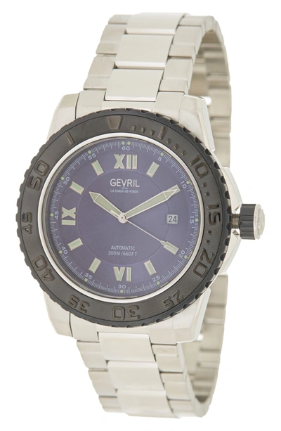 Gevril Seacloud Blue Dial Diver Bracelet Watch, 45mm In Silver