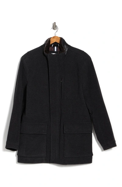 Cole Haan Signature Wool Blend Faux Fur Lined Stand Collar Jacket In Charcoal