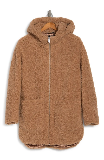 Andrew Marc Seneca Faux Shearling Hooded Jacket In Camel