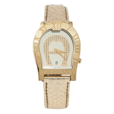 Pre-owned Aigner Champagne Gold Plated Stainless Steel Verona Nuovo 44 A22000 Women's Wristwatch 38 Mm