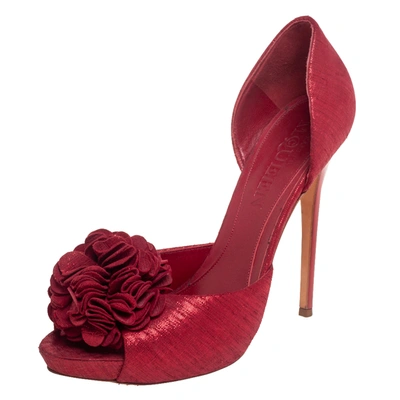 Pre-owned Alexander Mcqueen Red Fabric Floral Corsage Pumps Size 40